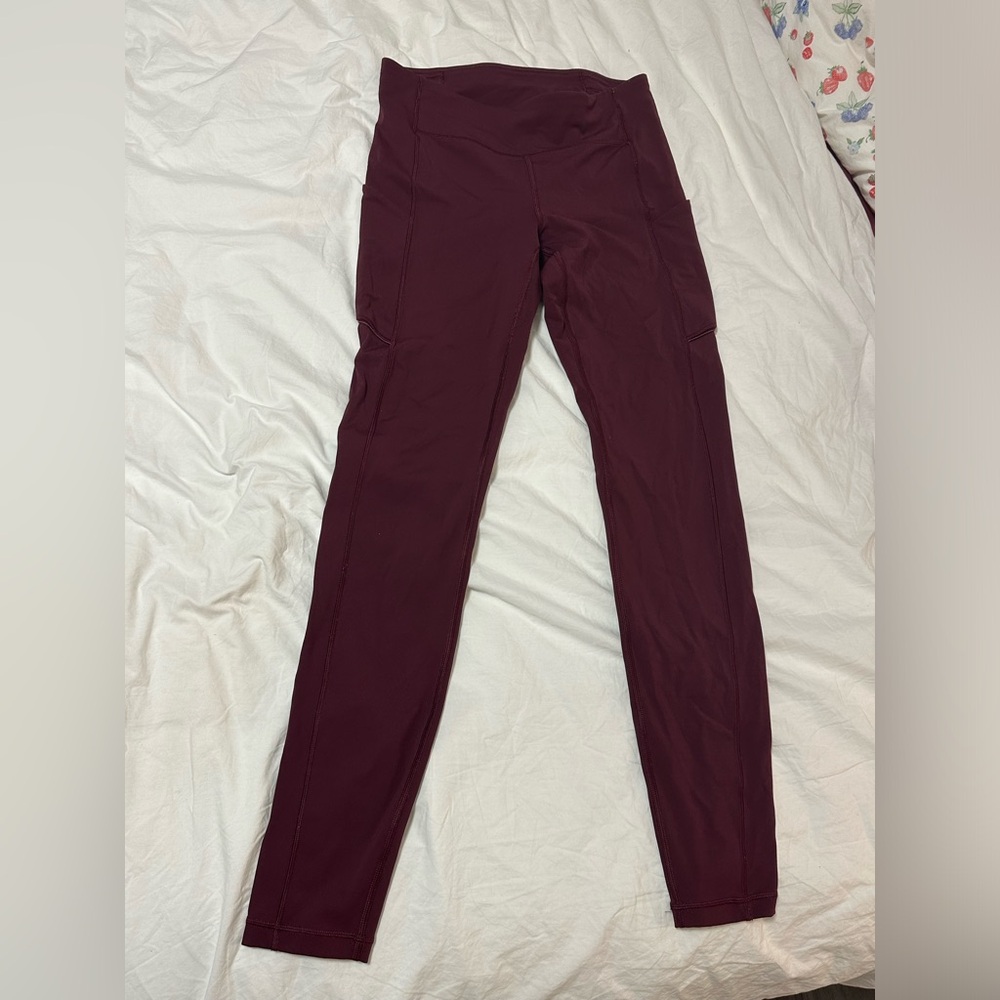 Lululemon Wine Mid Rise Leggings with pockets
